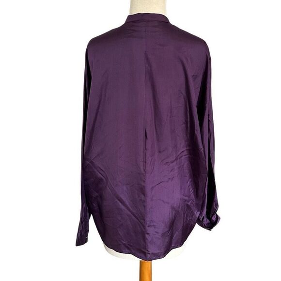 The Row Hidden Placket Mandarin Collar 100% Silk Blouse | Plum | Rare - Picture 3 of 6
